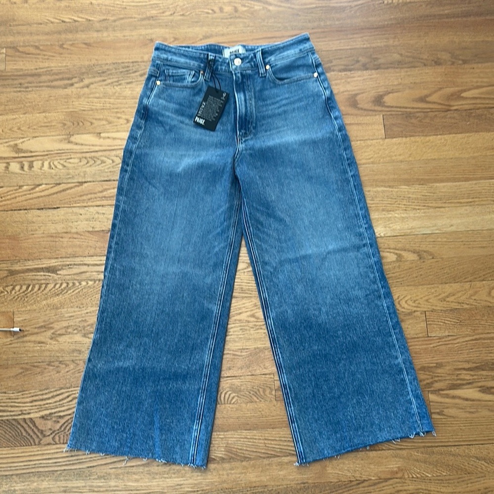 PAIGE Blue Flare Wide Leg Jeans High-Waisted